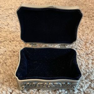 Antique Silver Jewelry Box W/ Blue Velvet Interior
